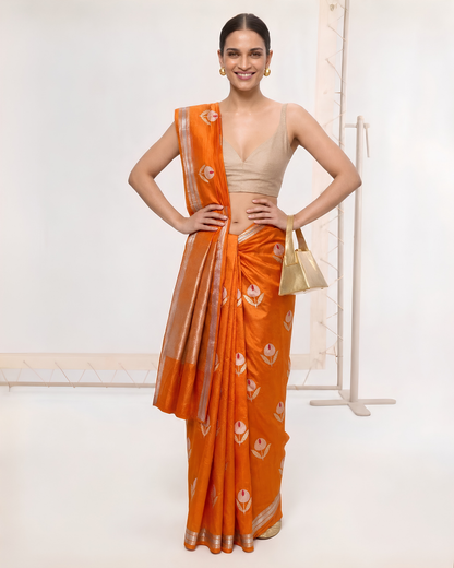 Kanak | Orange Silk Saree