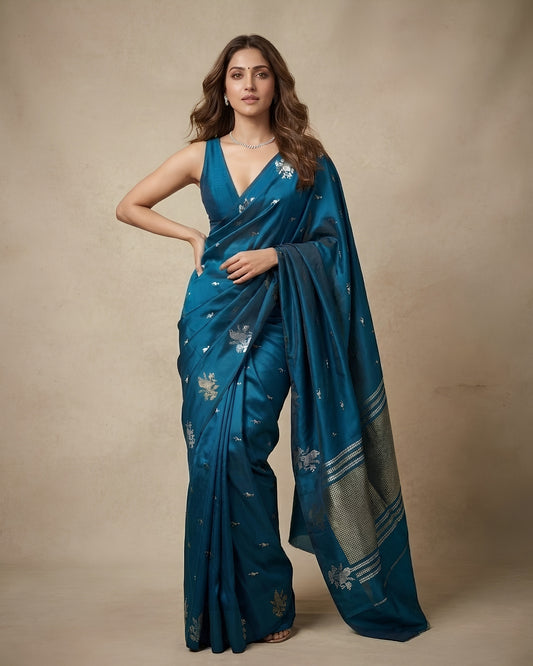 Songbird | Electric Blue Silk Saree