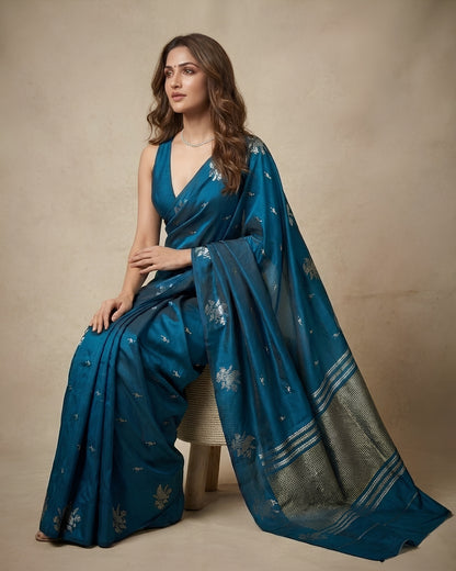 Songbird | Electric Blue Silk Saree