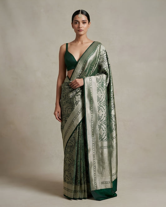Jashn | Green Pure Katan silk Saree
