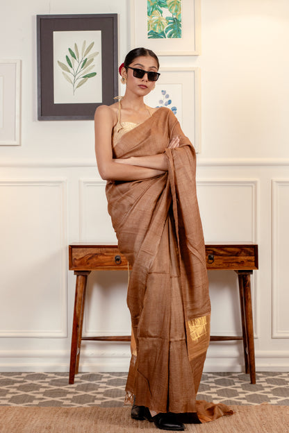 Kahwa Zari | Tussar Saree