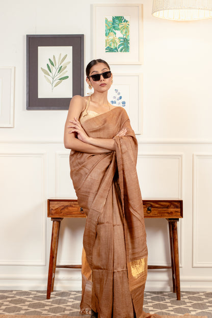 Kahwa Zari | Tussar Saree