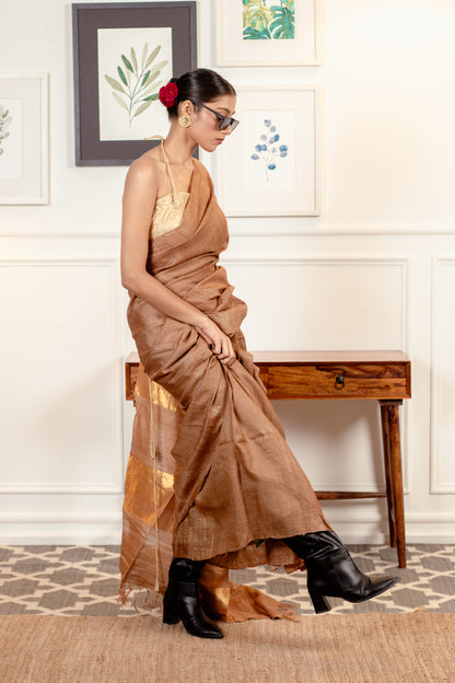Kahwa Zari | Tussar Saree