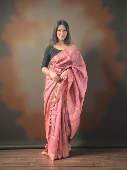 Rose Gold Aura | Tussar Saree