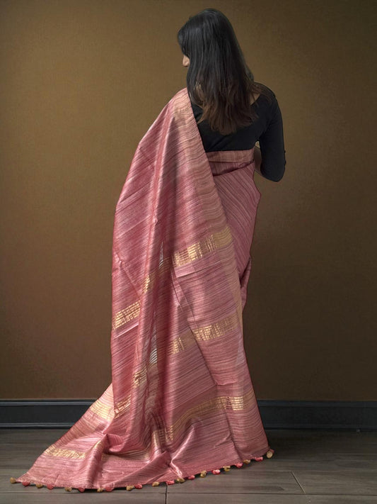 Rose Gold Aura | Tussar Saree