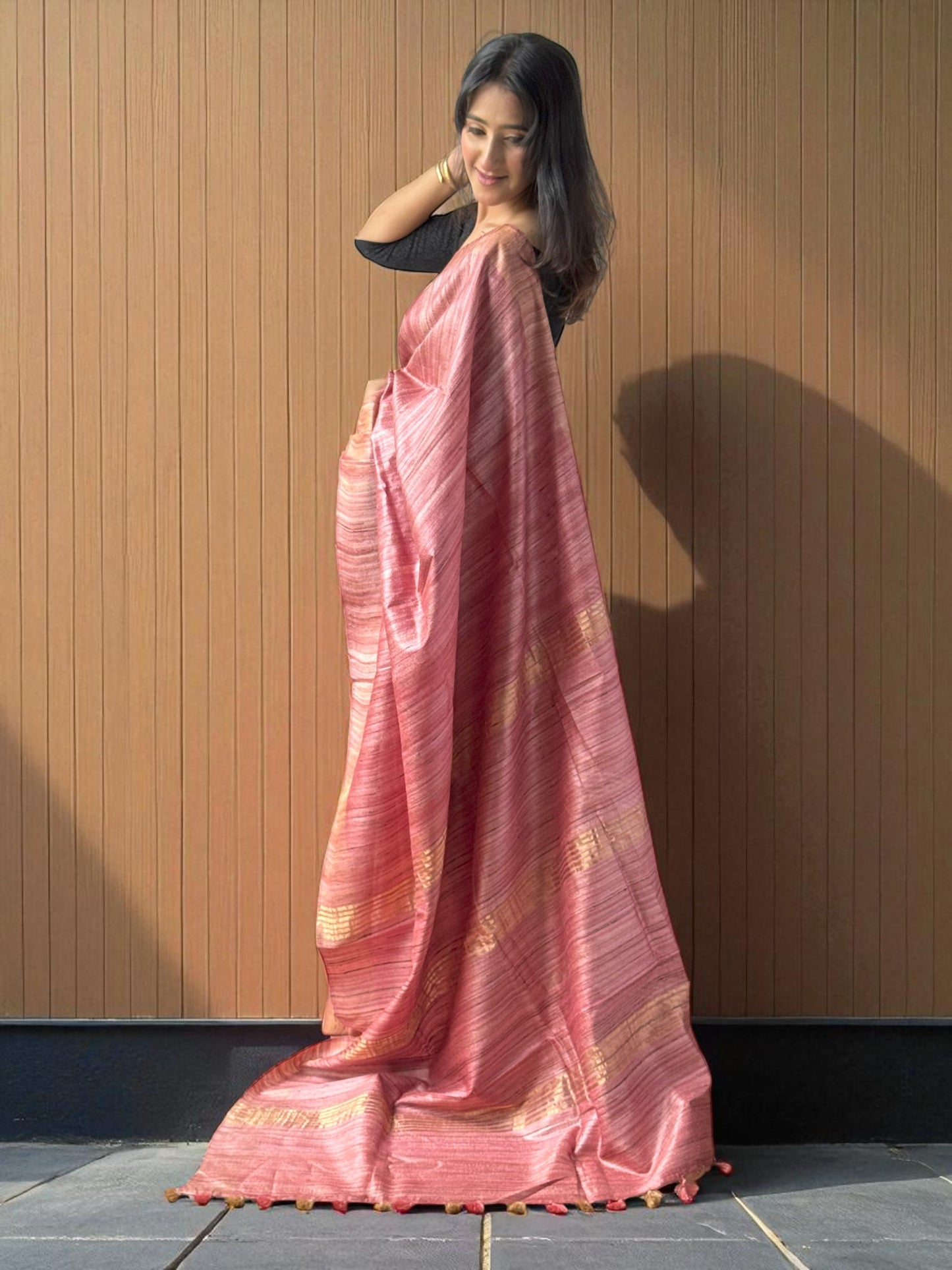 Rose Gold Aura | Tussar Saree