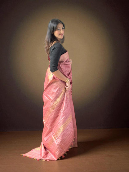Rose Gold Aura | Tussar Saree