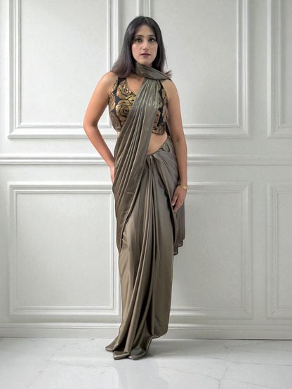 Silver Sage | Metallic Lycra Saree