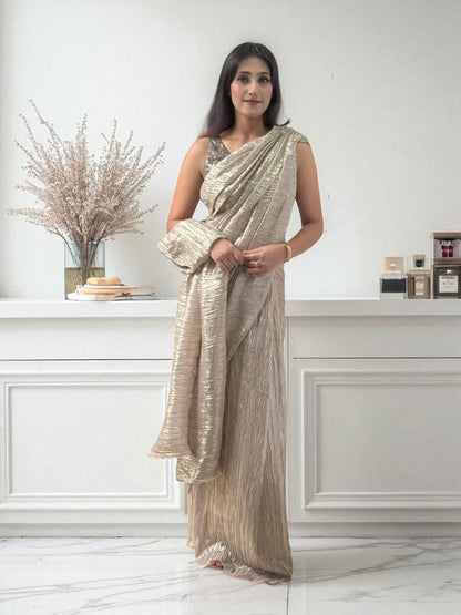 Moonlit Ivory | Crushed Tissue saree