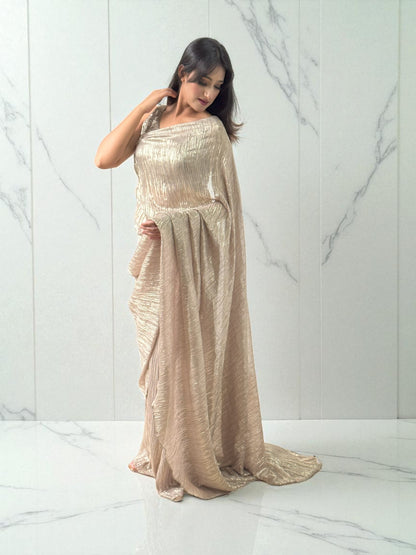 Moonlit Ivory | Crushed Tissue saree