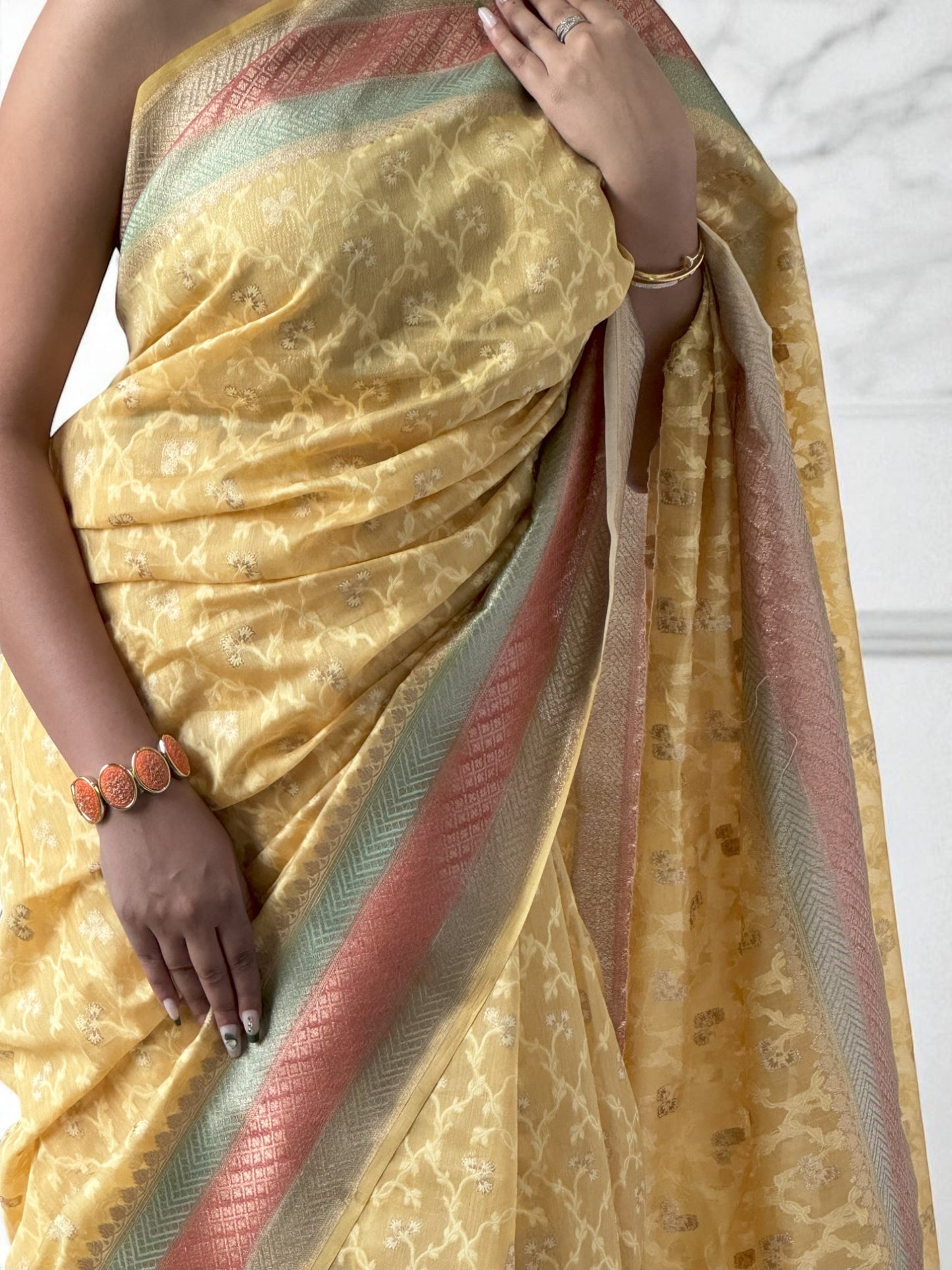Citrus Elegance | Cotton Organza Saree