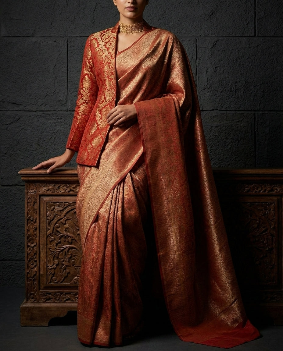 Jashn-e-warq | Wine Chanderi Brocade Saree