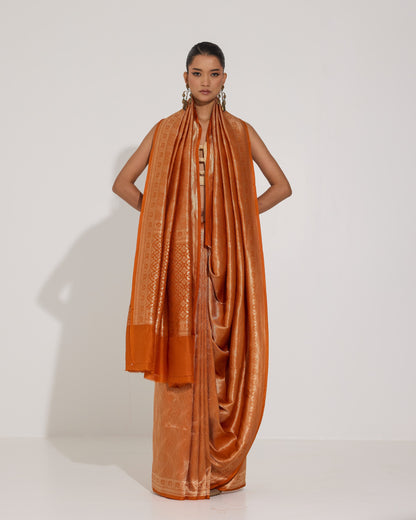 Amber Tide | Muted Pink Mauve Silk Zari Saree