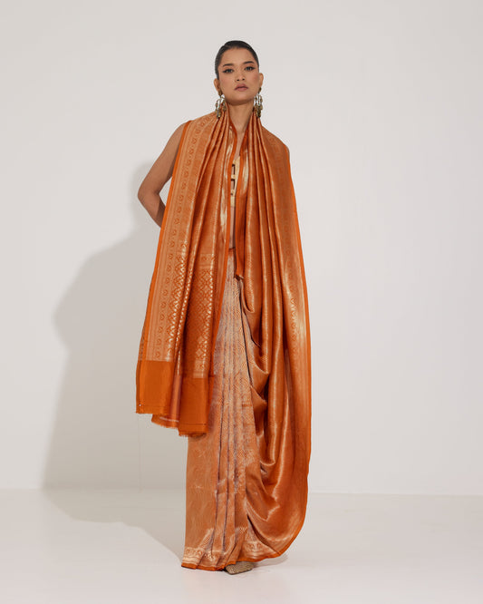 Amber Tide | Rust Silk Zari Saree
