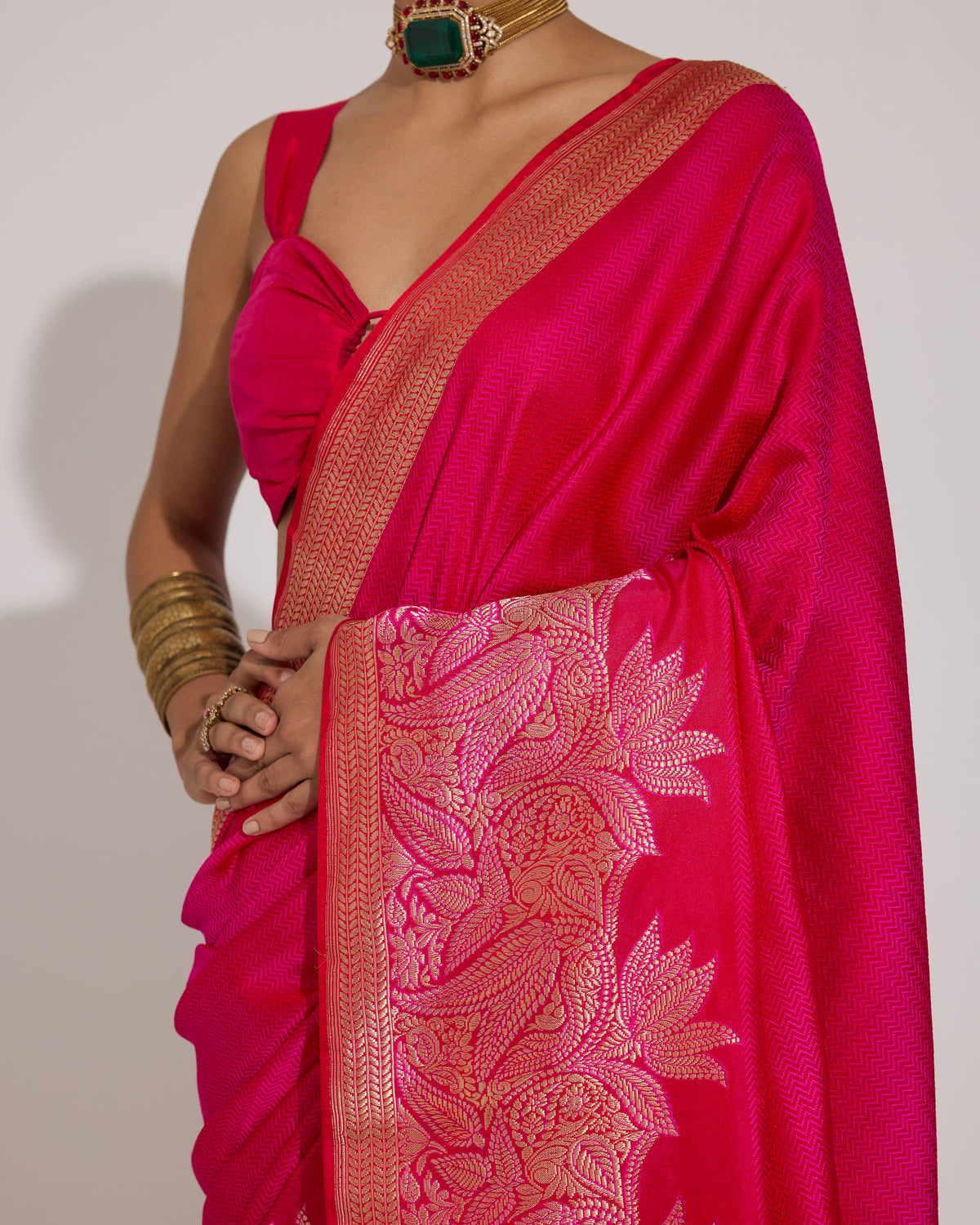 Ashpra | Dark Pink Tanchoi Saree