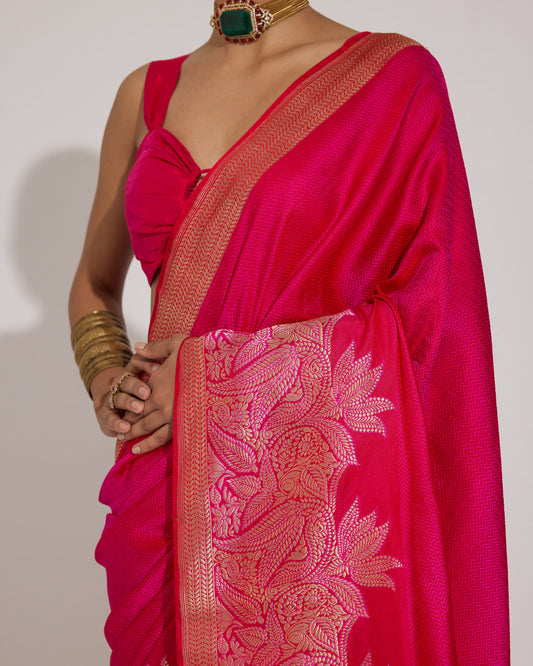 Ashpra | Dark Pink Tanchoi Saree