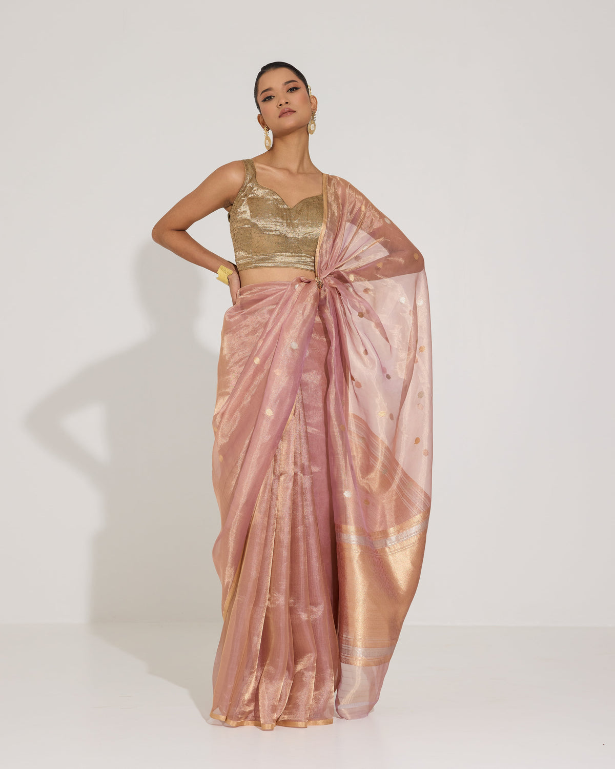 Ethereal Glow | Pink Tissue Saree