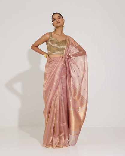 Ethereal Glow | Pink Tissue Saree