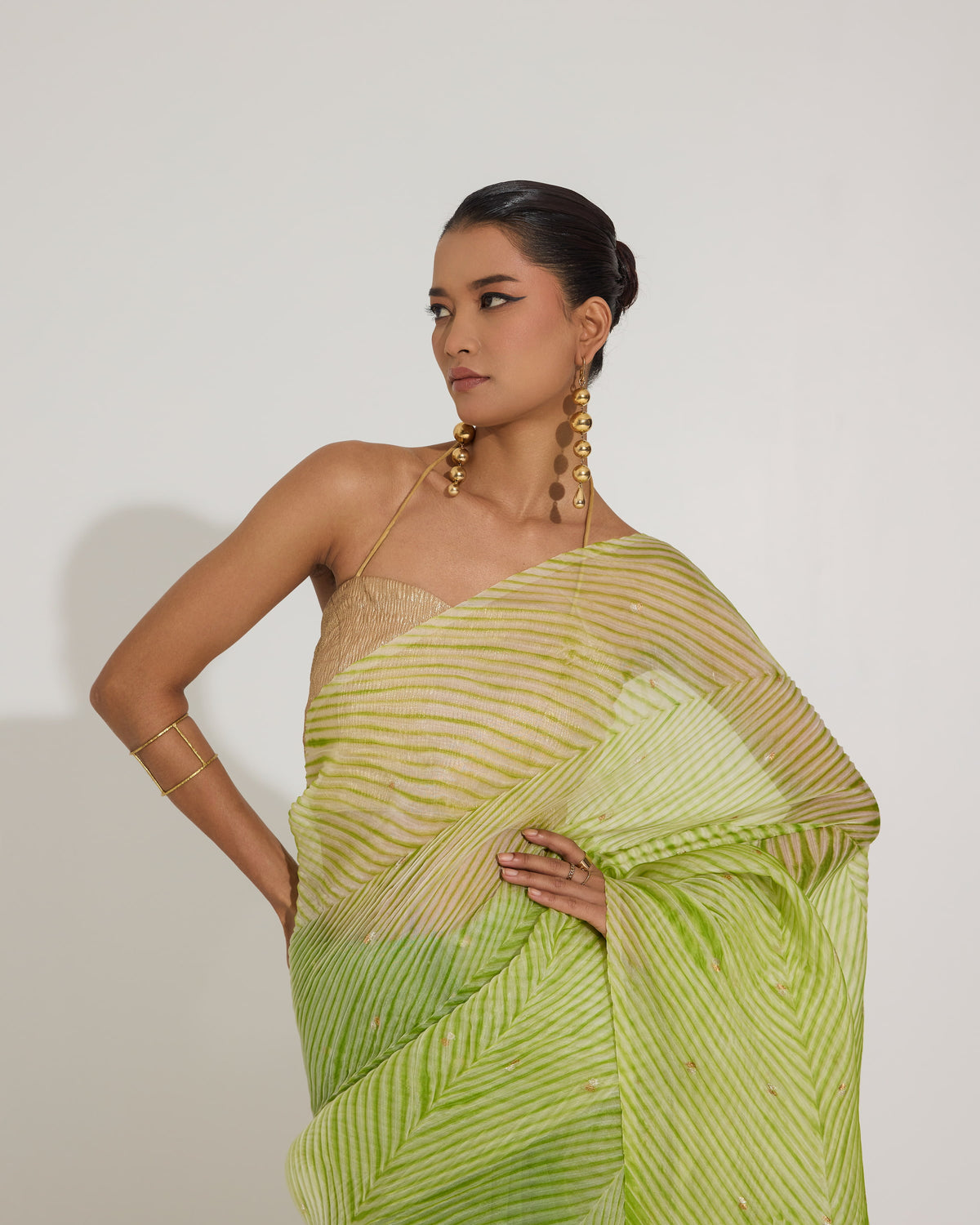 Aarshi | Japanese Dye Green Organza Banarasi Saree