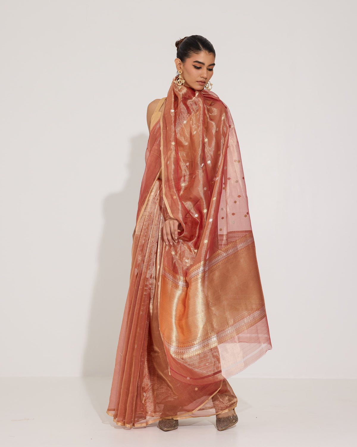 Ethereal Glow | Rust Tissue Saree