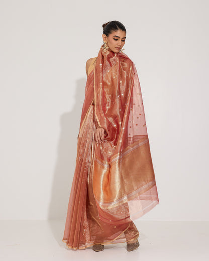 Ethereal Glow | Rust Tissue Saree