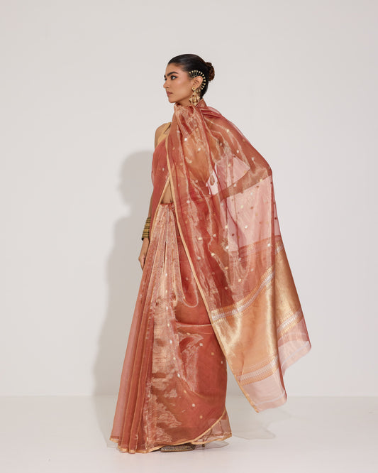 Ethereal Glow | Rust Tissue Saree