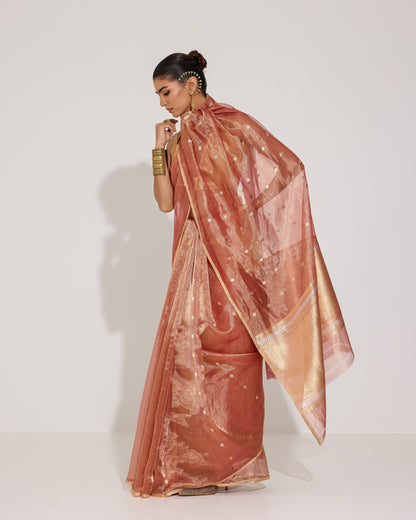 Ethereal Glow | Rust Tissue Saree