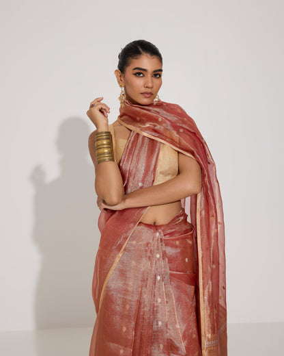 Ethereal Glow | Rust Tissue Saree