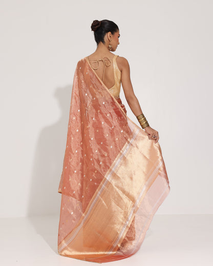 Ethereal Glow | Rust Tissue Saree