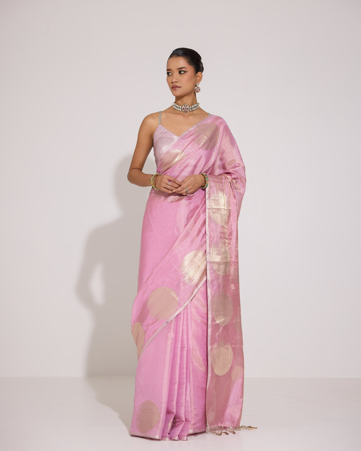 Halo Rouge | Pink Tissue Silk Saree