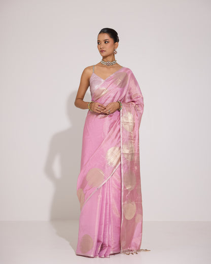 Halo Rouge | Pink Tissue Silk Saree