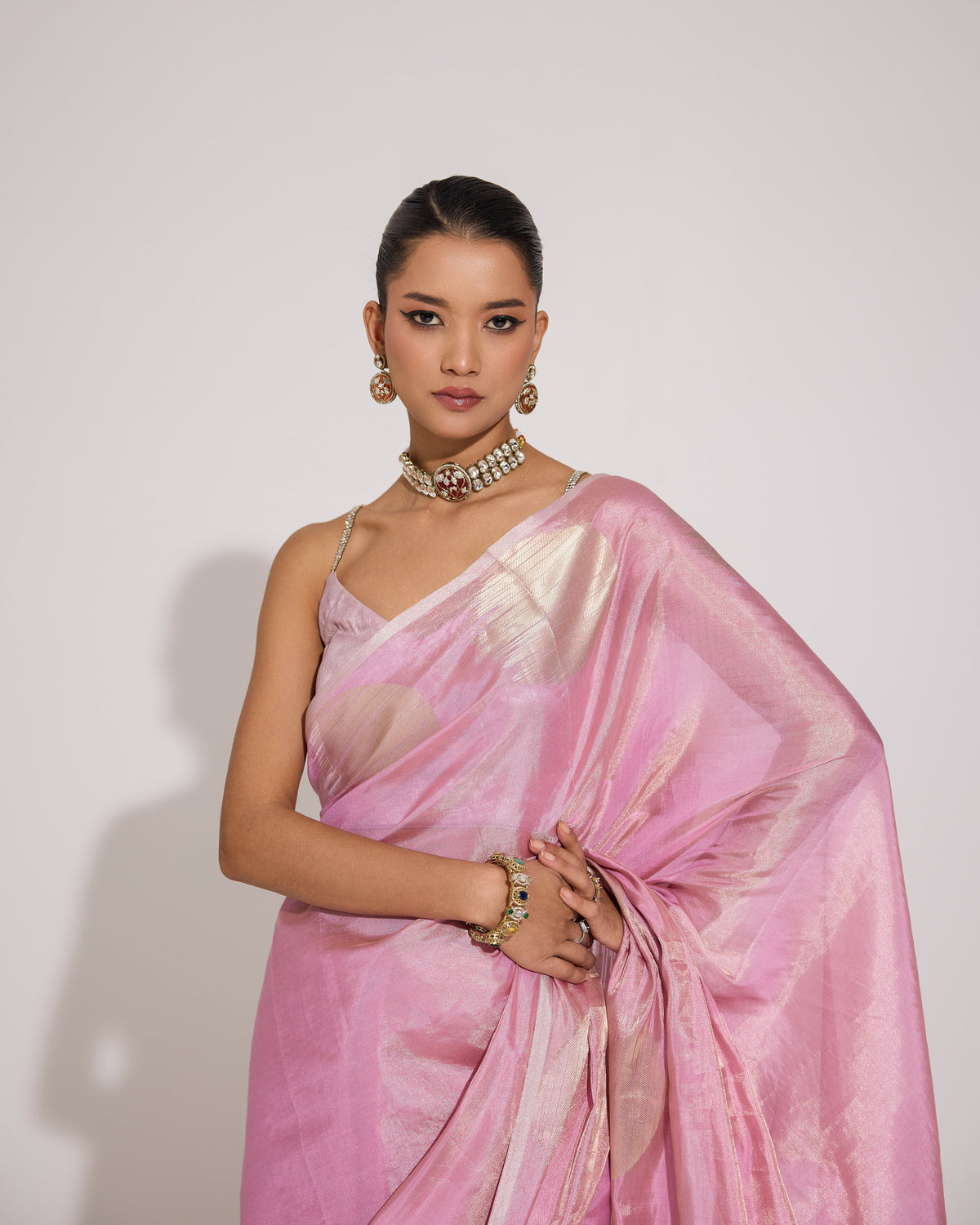 Halo Rouge | Pink Tissue Silk Saree