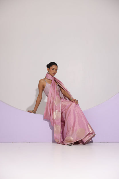 Halo Rouge | Pink Tissue Silk Saree