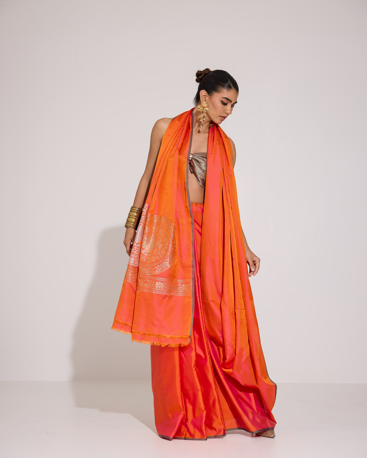 Solstice | Orange - Magenta Dual Silk Saree