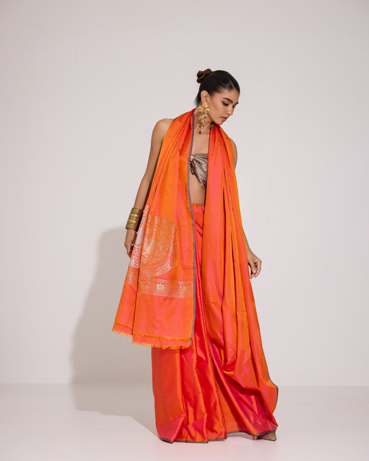 Solstice | Orange - Magenta Dual Silk Saree