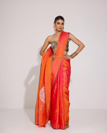 Solstice | Orange - Magenta Dual Silk Saree
