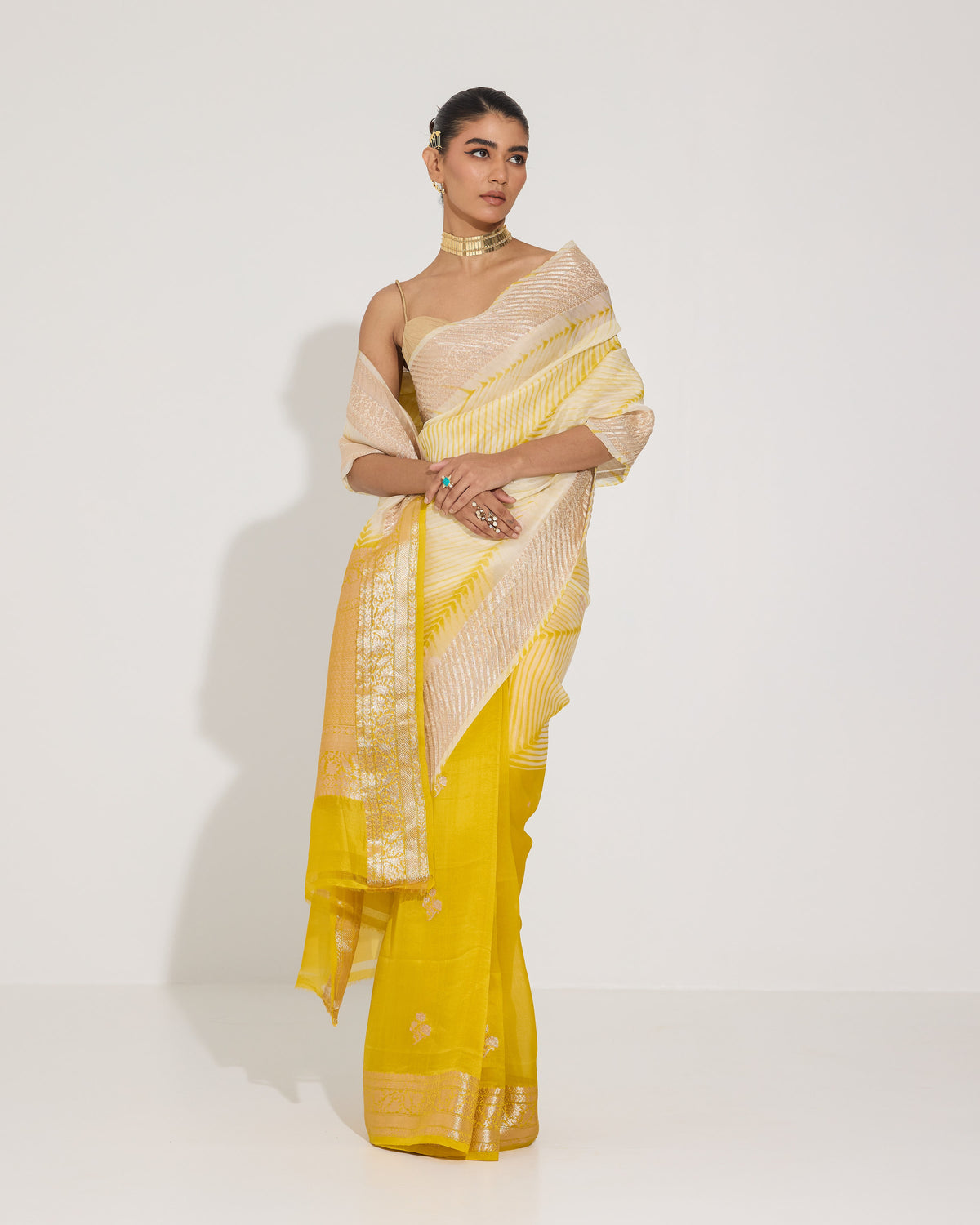 Aarshi | Japanese Dye Yellow Organza Banarasi Saree