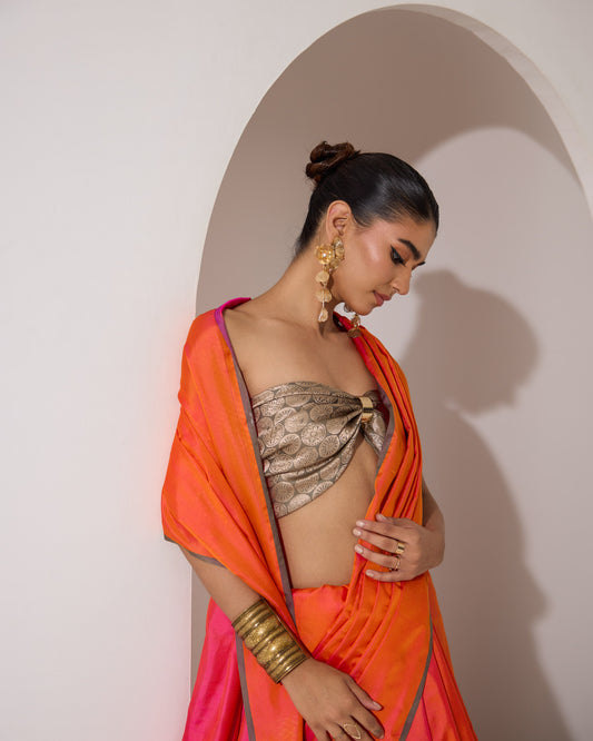 Solstice | Orange - Magenta Dual Silk Saree