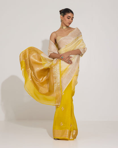 Aarshi | Japanese Dye Yellow Organza Banarasi Saree