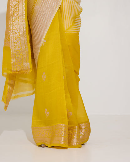 Aarshi | Japanese Dye Yellow Organza Banarasi Saree