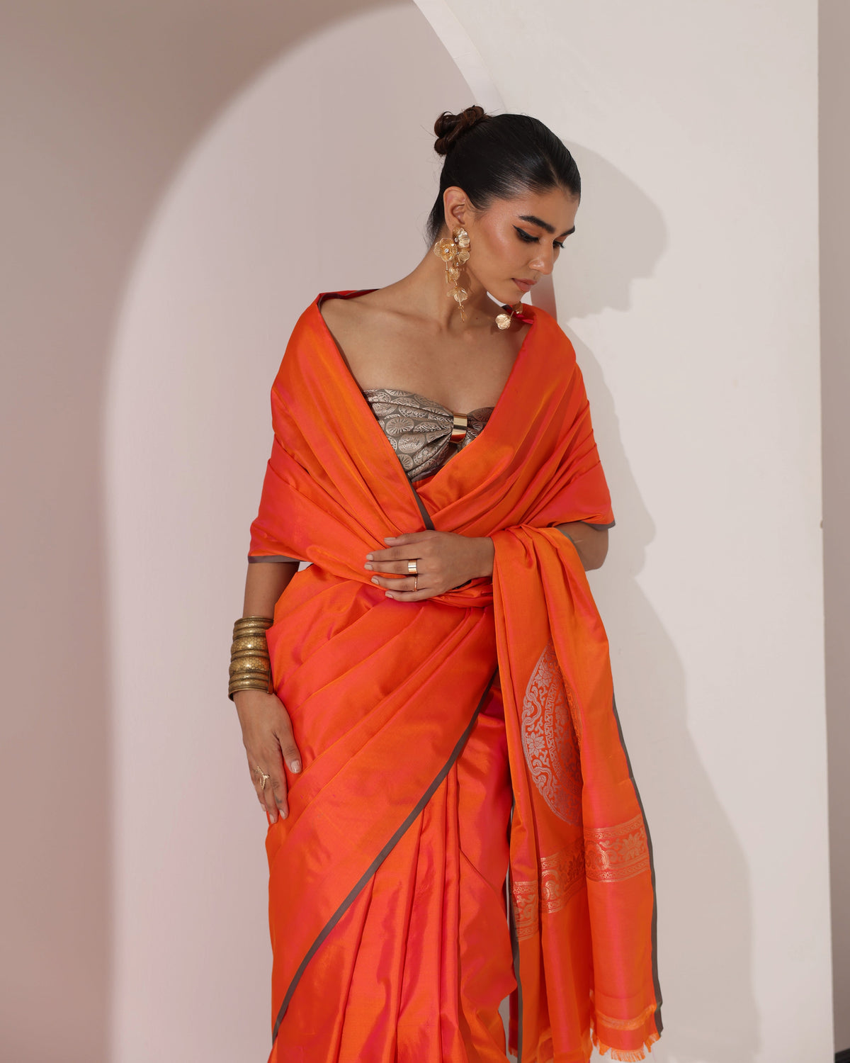 Solstice | Orange - Magenta Dual Silk Saree