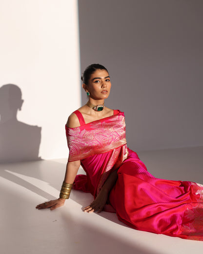 Ashpra | Dark Pink Tanchoi Saree