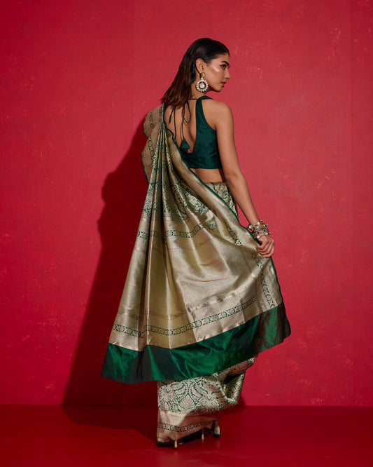 Jashn | Green Pure Katan Silk Saree