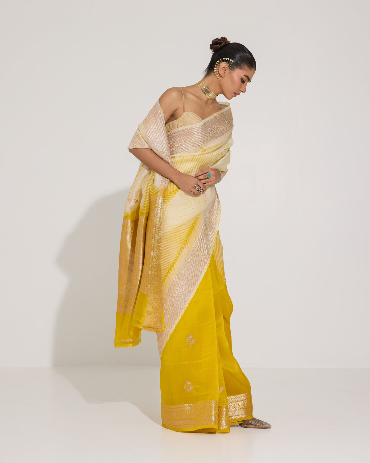 Aarshi | Japanese Dye Yellow Organza Banarasi Saree