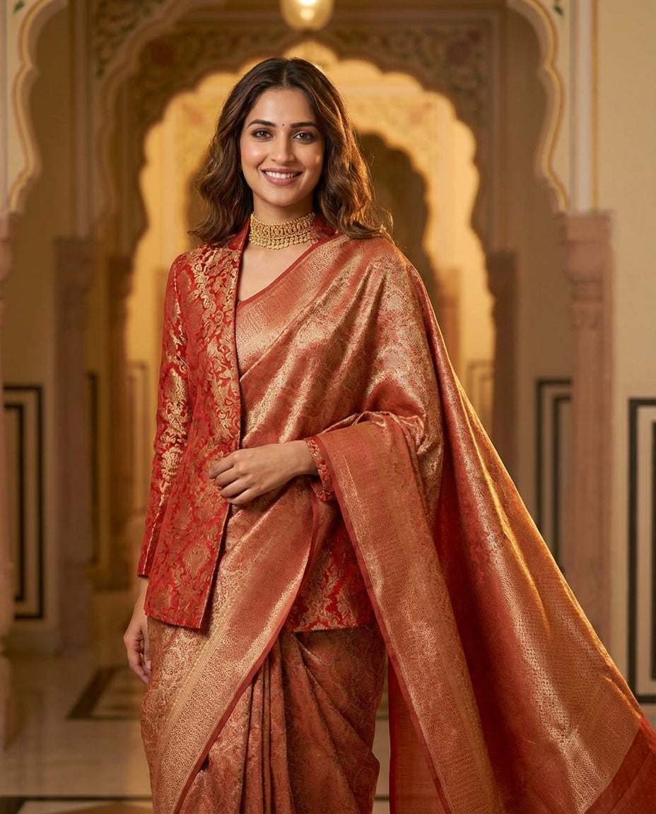 Jashn-e-warq | Wine Chanderi Brocade Saree