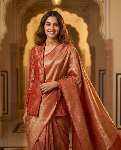 Jashn-e-warq | Wine Chanderi Brocade Saree