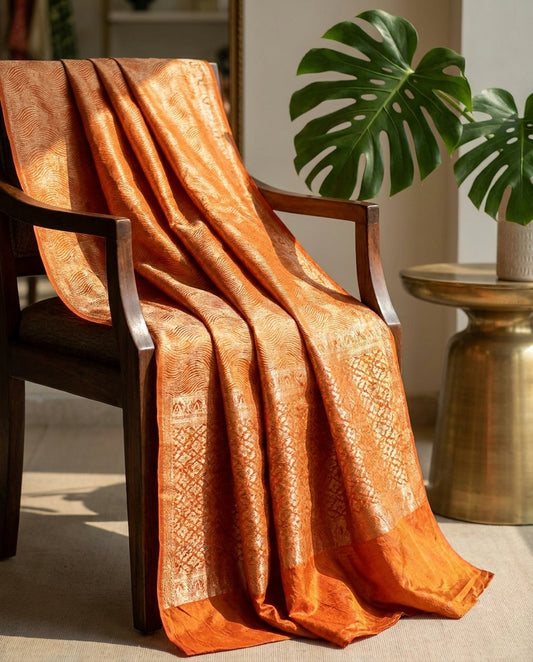 Amber Tide | Rust Silk Zari Saree