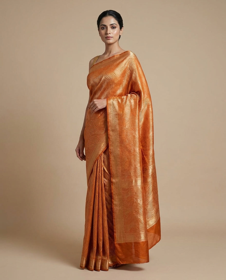 Amber Tide | Rust Silk Zari Saree
