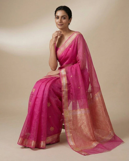 Rooh | Dark Pink Organza Saree