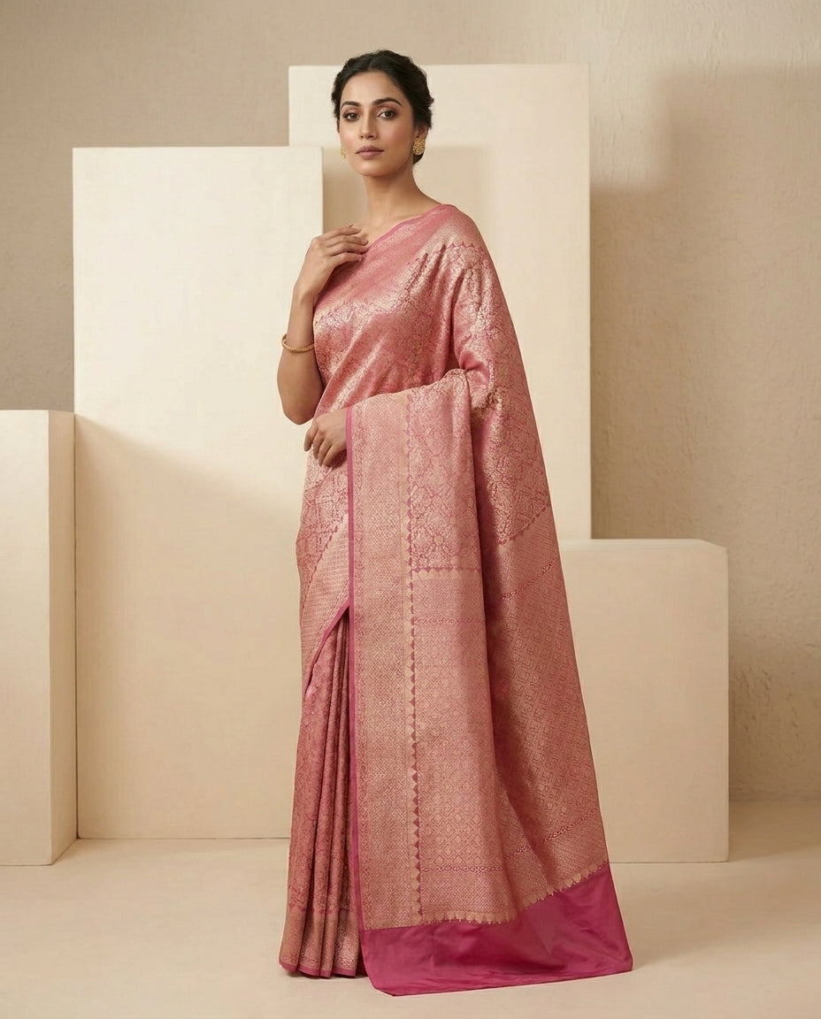 Jashn | Light Pink Pure Katan silk Saree